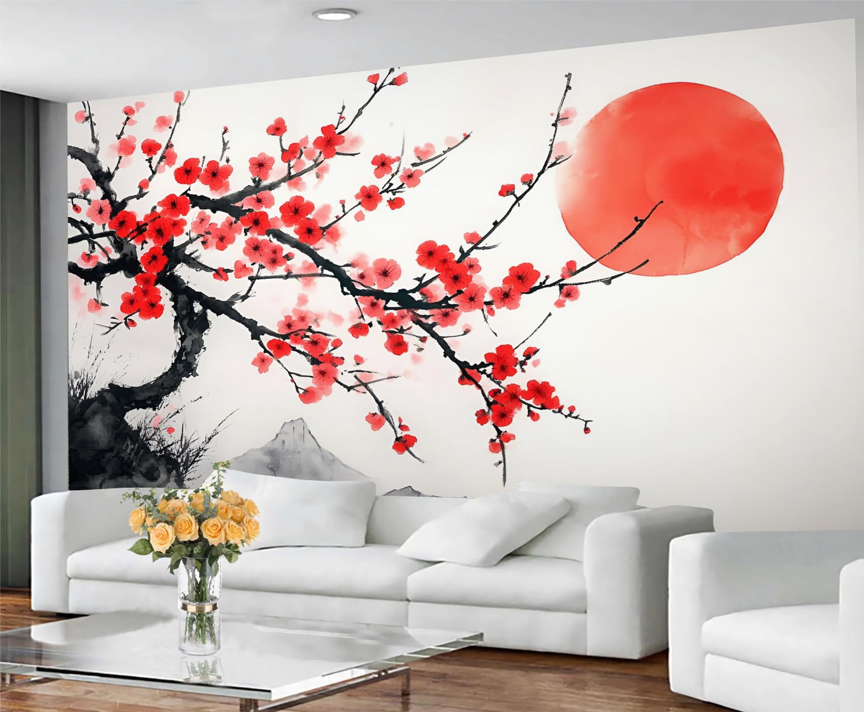 Amazon.com: Ink Painting Cherry Blossom Wall Mural, Red Cherry